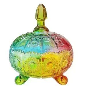 Free People 7oz Crystal Clear Glass Royal Embossed Apothecary Jar With Lids